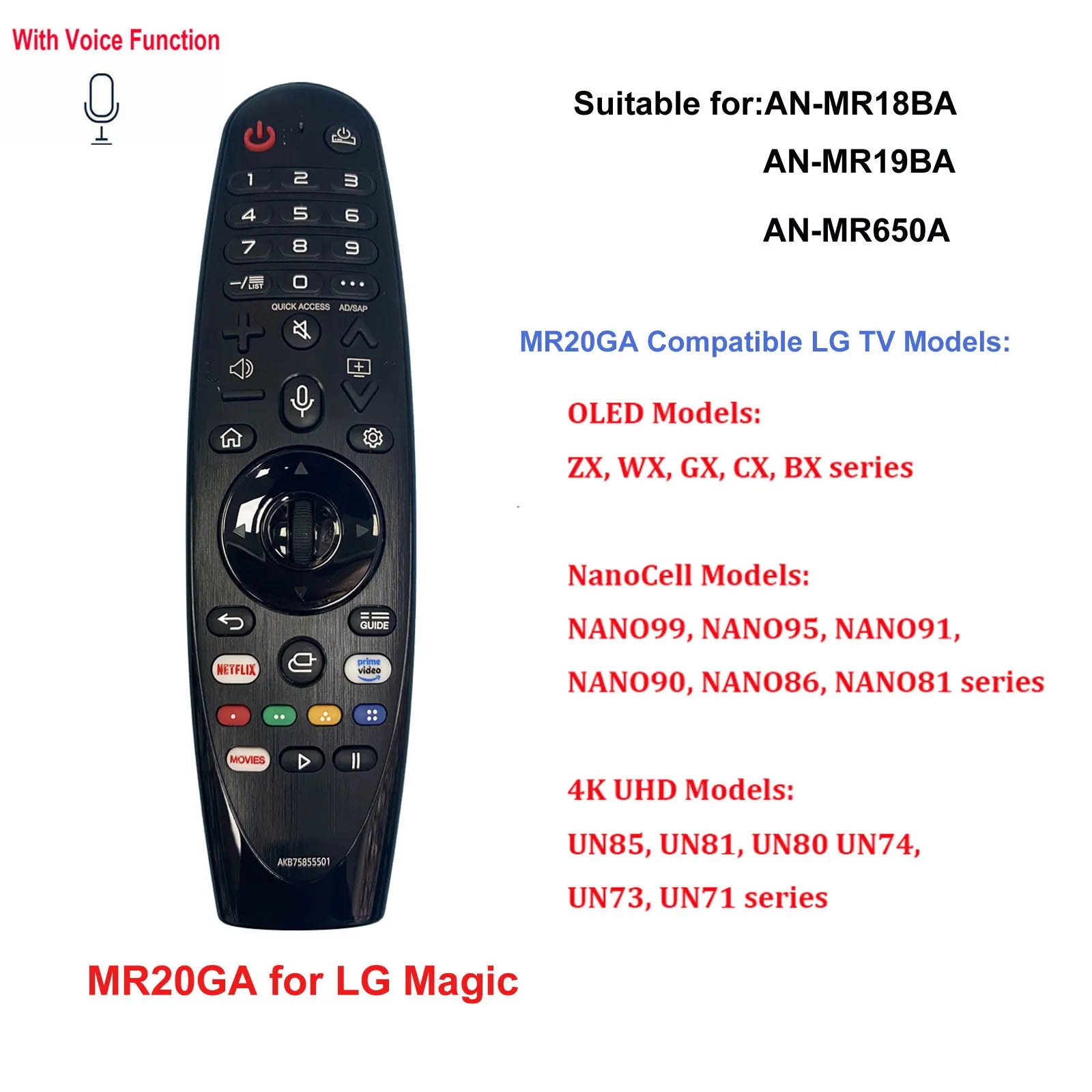 MR20GA Magic Voice Remote Control for LG 2020 OLED Smart TV ZX WX GX CX BX NANO9 NANO8
