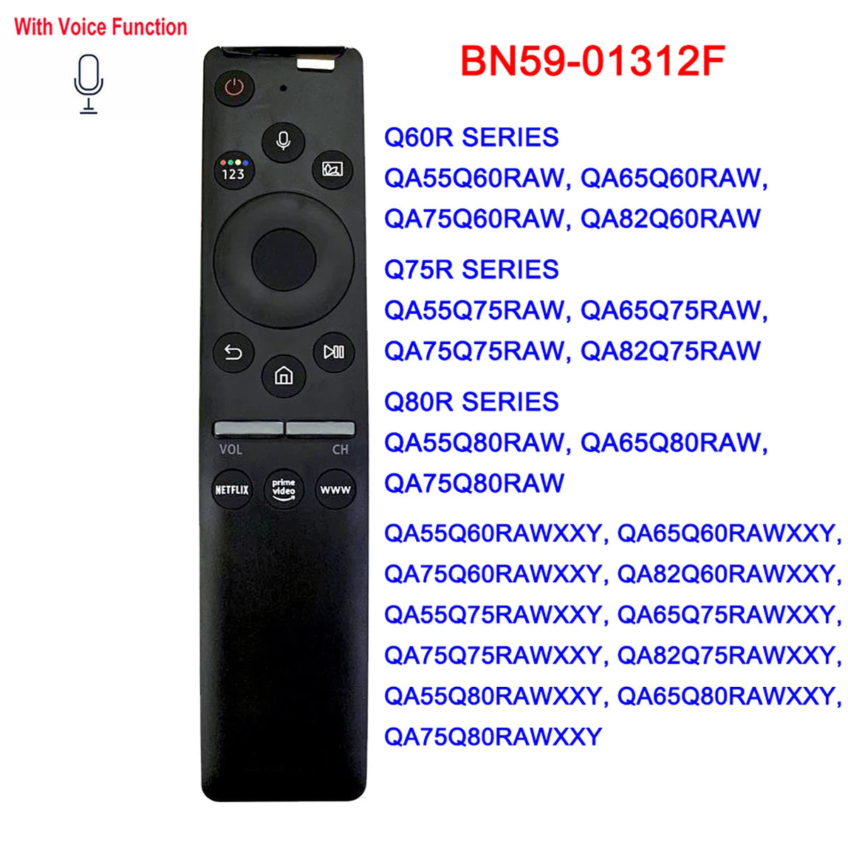 Voice Remote Control for Samsung BN59-01312F / BN59-01330C