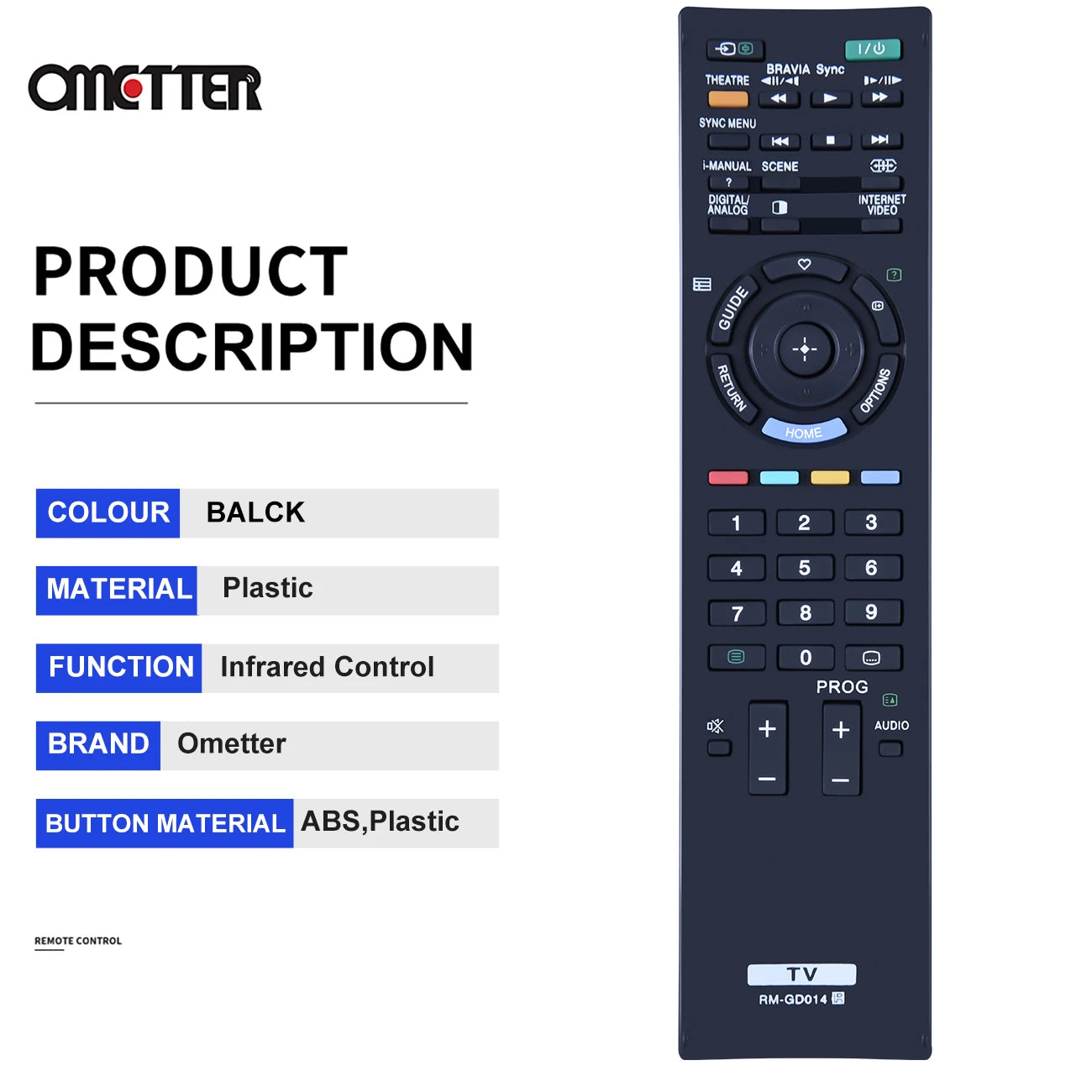 RM-GD014 Remote Control – Compatible with Sony Bravia KDL-32EX400, KDL-40EX500, KDL-46EX500, 26BX320