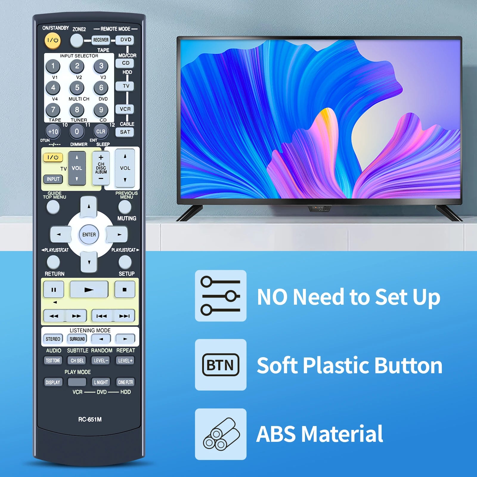 RC-651M Remote Control Replacement for Onkyo HT-L970 TX-SR573S TX-SR603XS AV Receiver