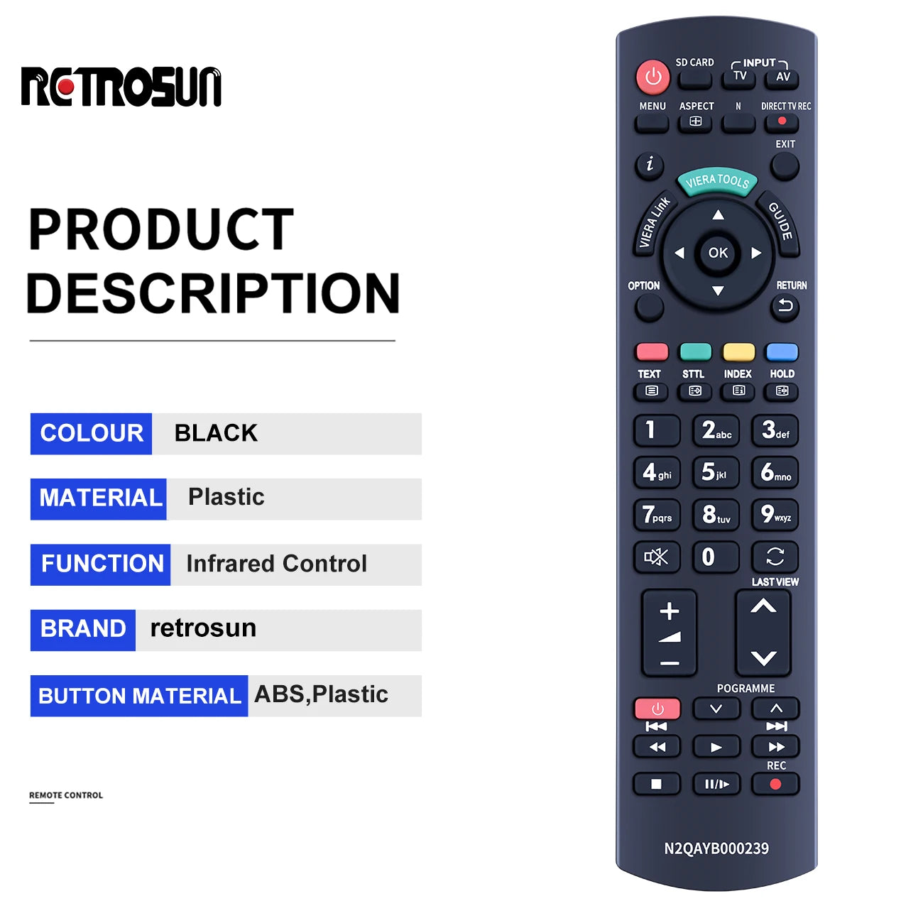 Replacement Remote Control N2QAYB000239 for Panasonic Smart TVs