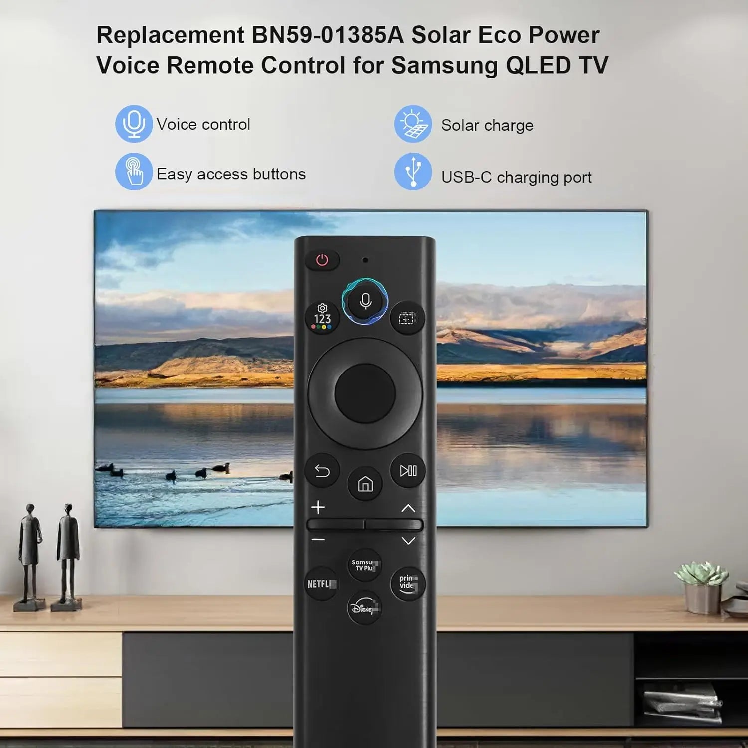 BN59-01385A Solar Voice Remote Control for Samsung QLED Crystal UHD Smart TV