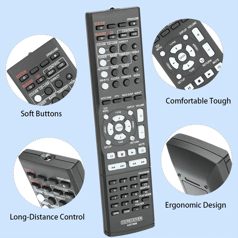 AXD7688 Replacement Remote for XC-P01 XC-P01-K XC-P01-S XC-P01DAB Pioneer Hi-Fi Receiver