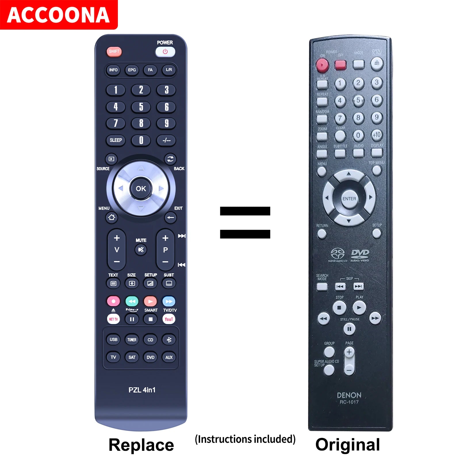 RC-1017 Remote for DENON DVD Players DVD1940, DVD-1920/1930/1930ci, XV 6216