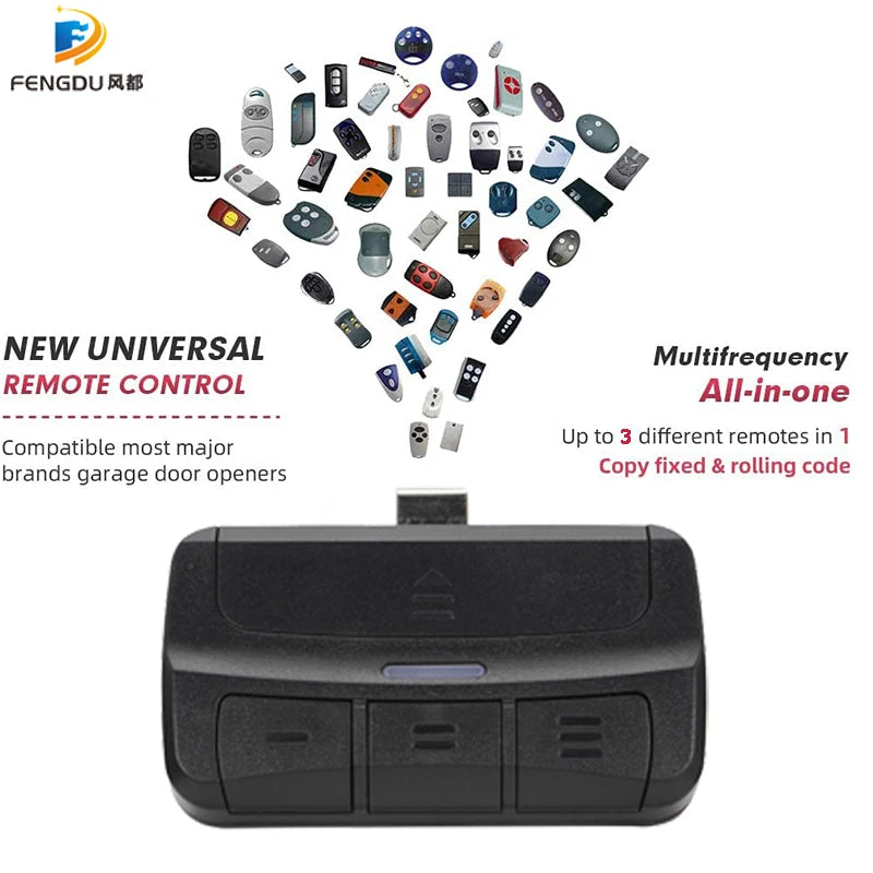 3-in-1 Garage Gate Remote Control – Multi-Frequency 280–868MHz Rolling Code Transmitter with Clip