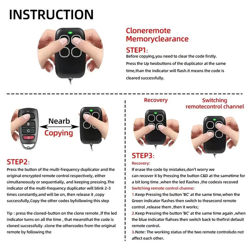 MULTI-FREQUENCY Garage Door Remote Control Duplicator 286–868MHz Fixed Code Cloner