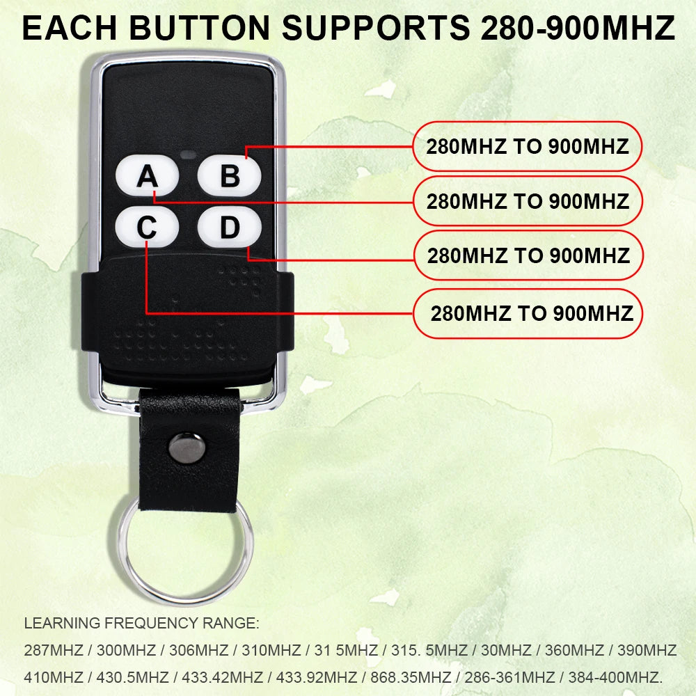 Multi-Frequency Universal Garage Door Remote – 280–868MHz Cloning Key Fob with Rolling Code Support