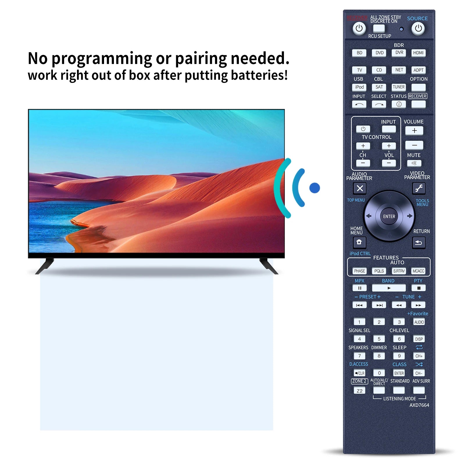 AXD7664 Replacement Remote Control for Pioneer VSX-1122, VSX-1027, VSX-60 Receivers