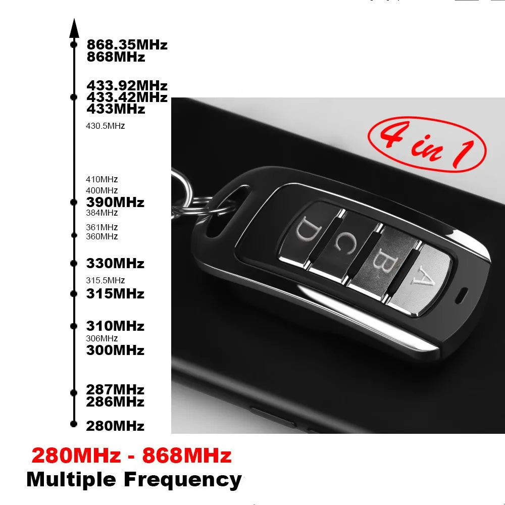Multi-Frequency Remote Control 280–868MHz Fixed & Rolling Code Garage Door & Gate Transmitter