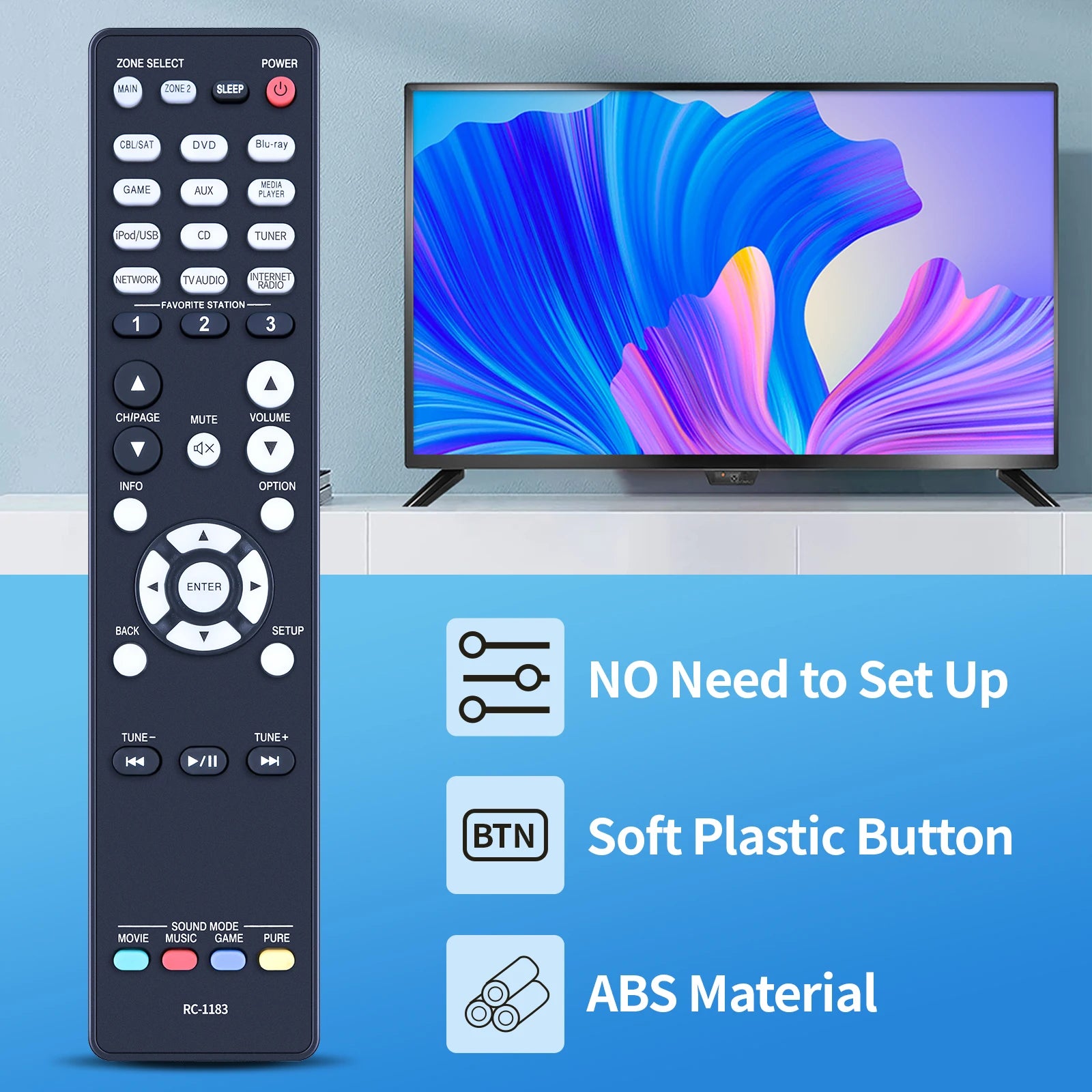 RC-1183 Replacement Remote Control for Denon AV Receiver AVR-X2000, AVRX2000