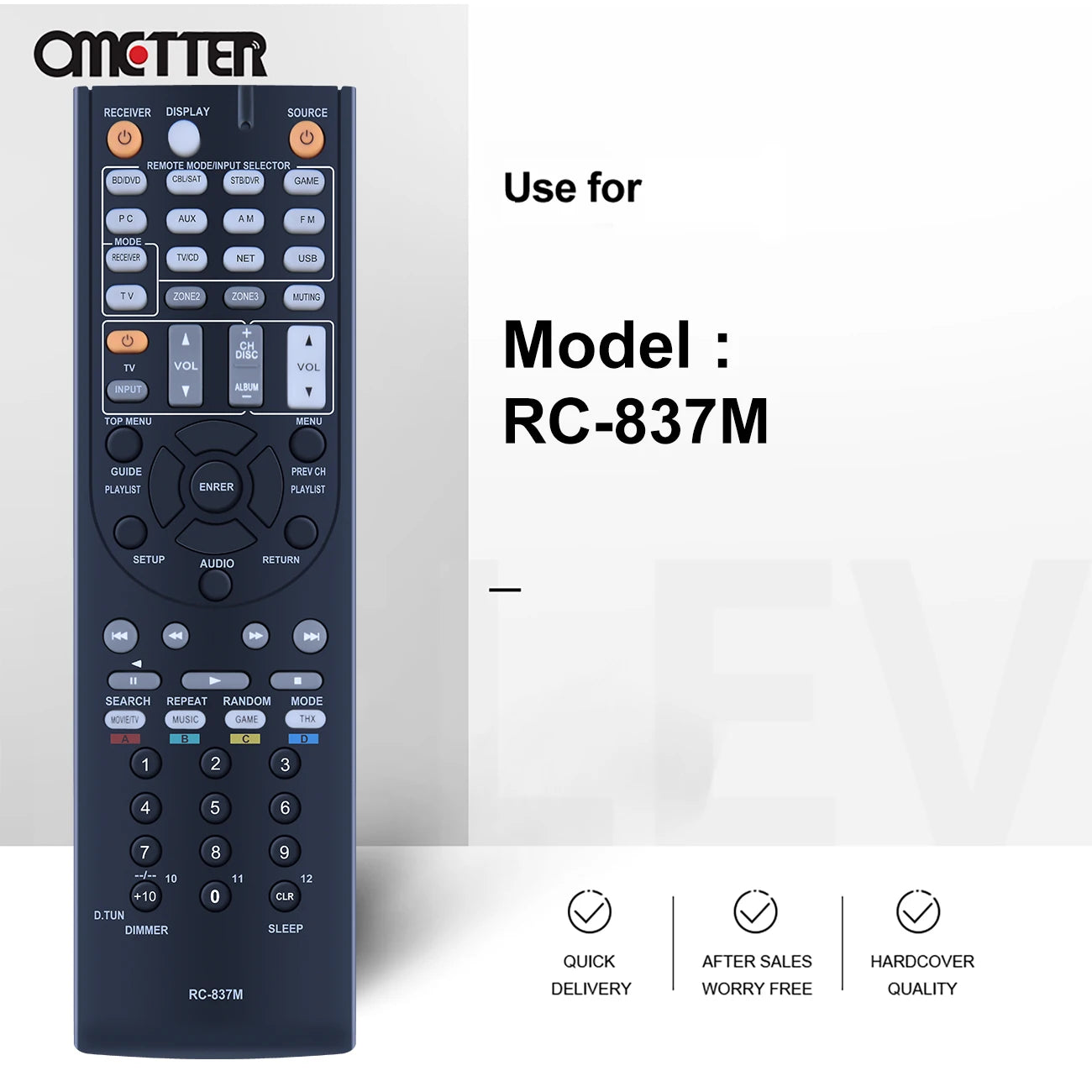 RC-837M RC-866M RC-801M Remote Control Replacement for ONKYO AV Receivers