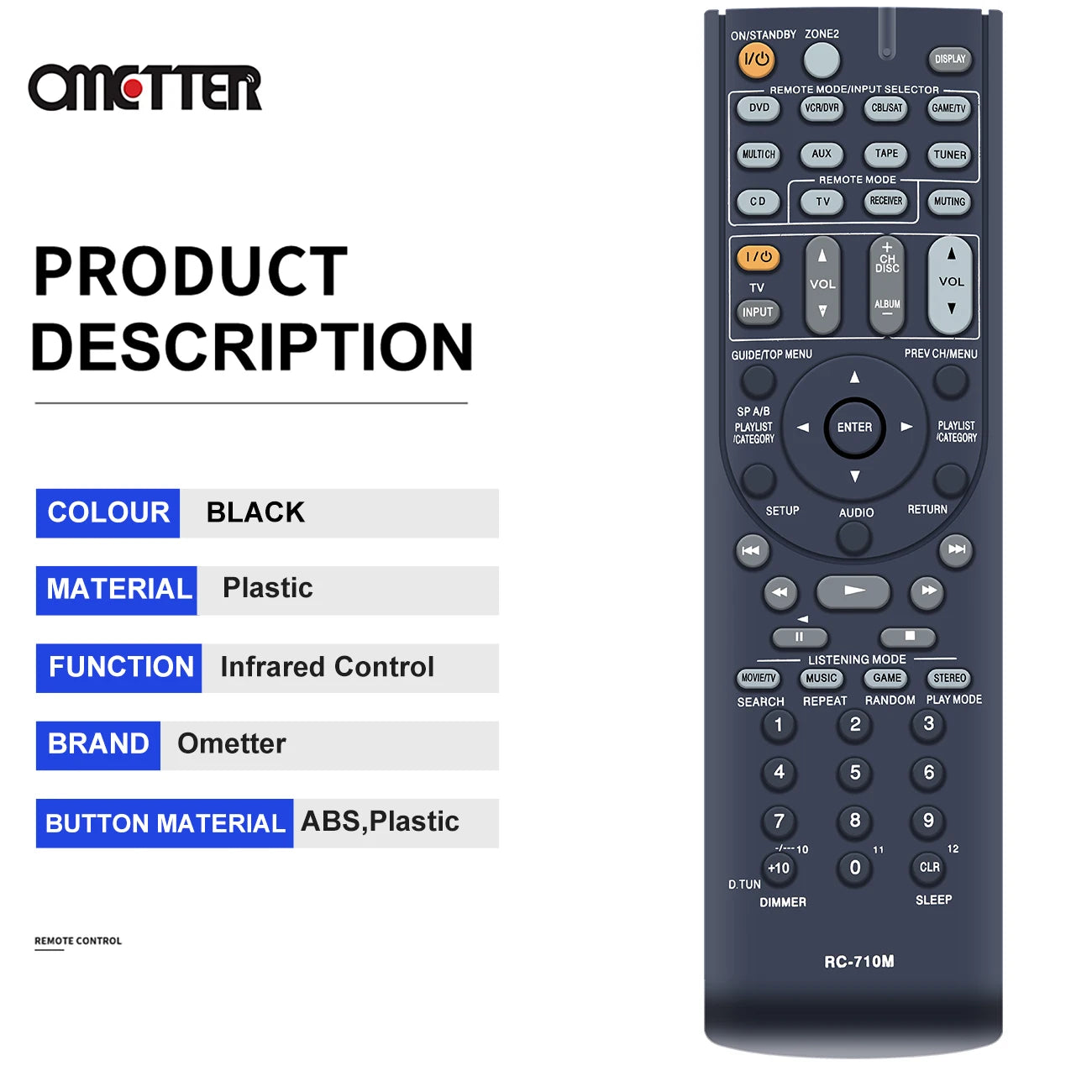 Onkyo RC-710M RC-707M Remote Control for AV Receivers TX-SR606 HT-S7100 HT-R560