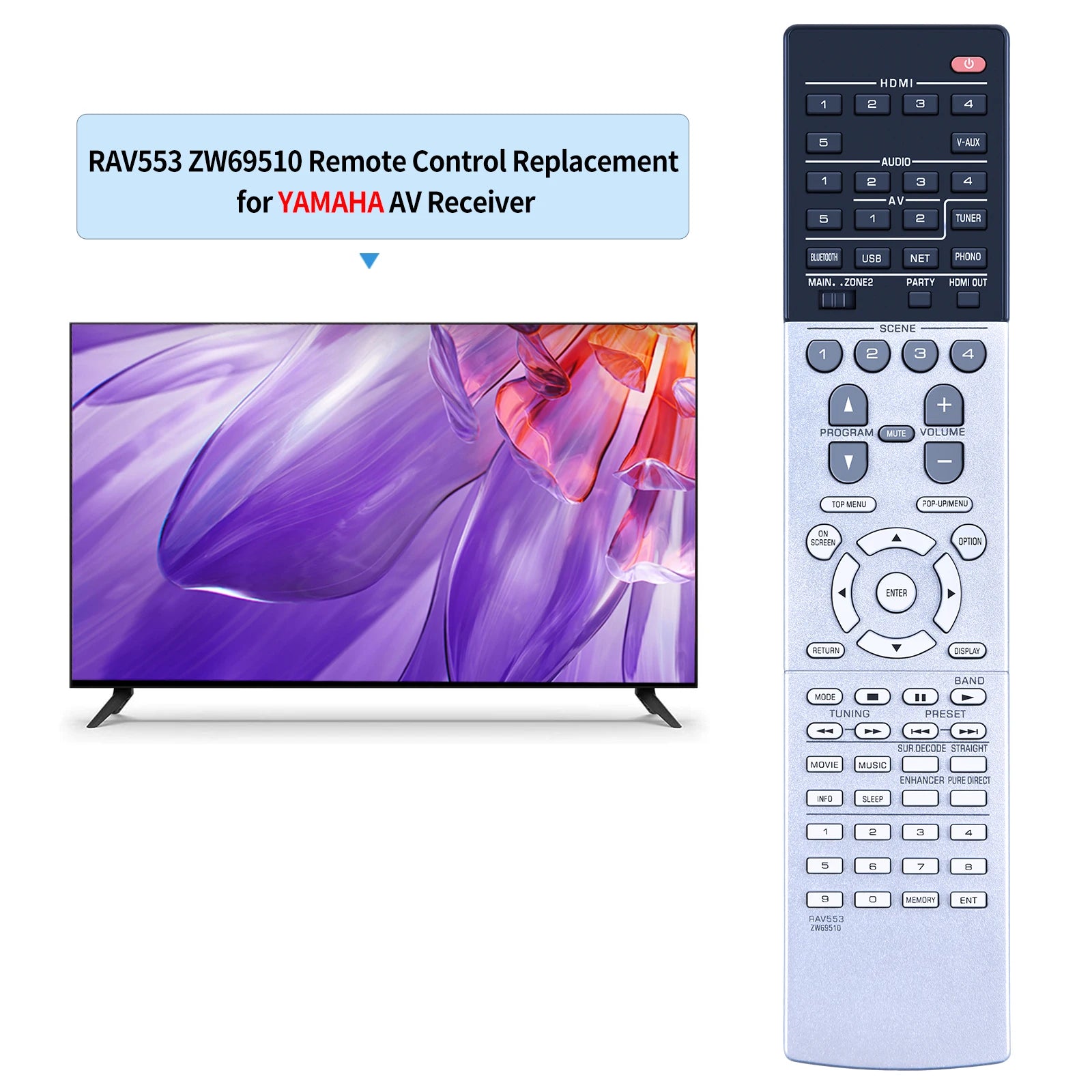 Remote Control for Yamaha AVENTAGE RAV553, ZW695100, RX-V683, RX-AS710D, RX-A1050 AV Receiver