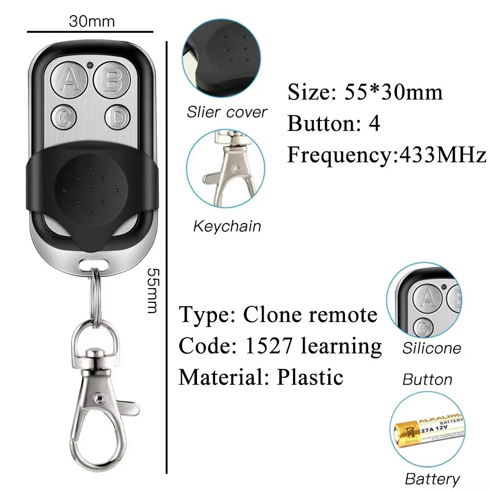 433MHz RF Clone Remote Control for Garage Door, Water Pump, Electric Gate & More