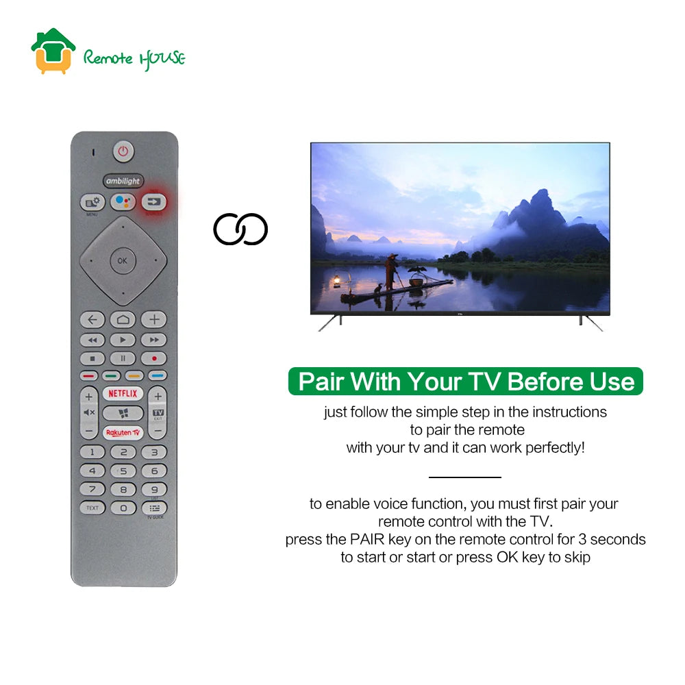 Voice Remote Control Replacement for Ambilight Android TVs Compatible with 7300 Series Television Models