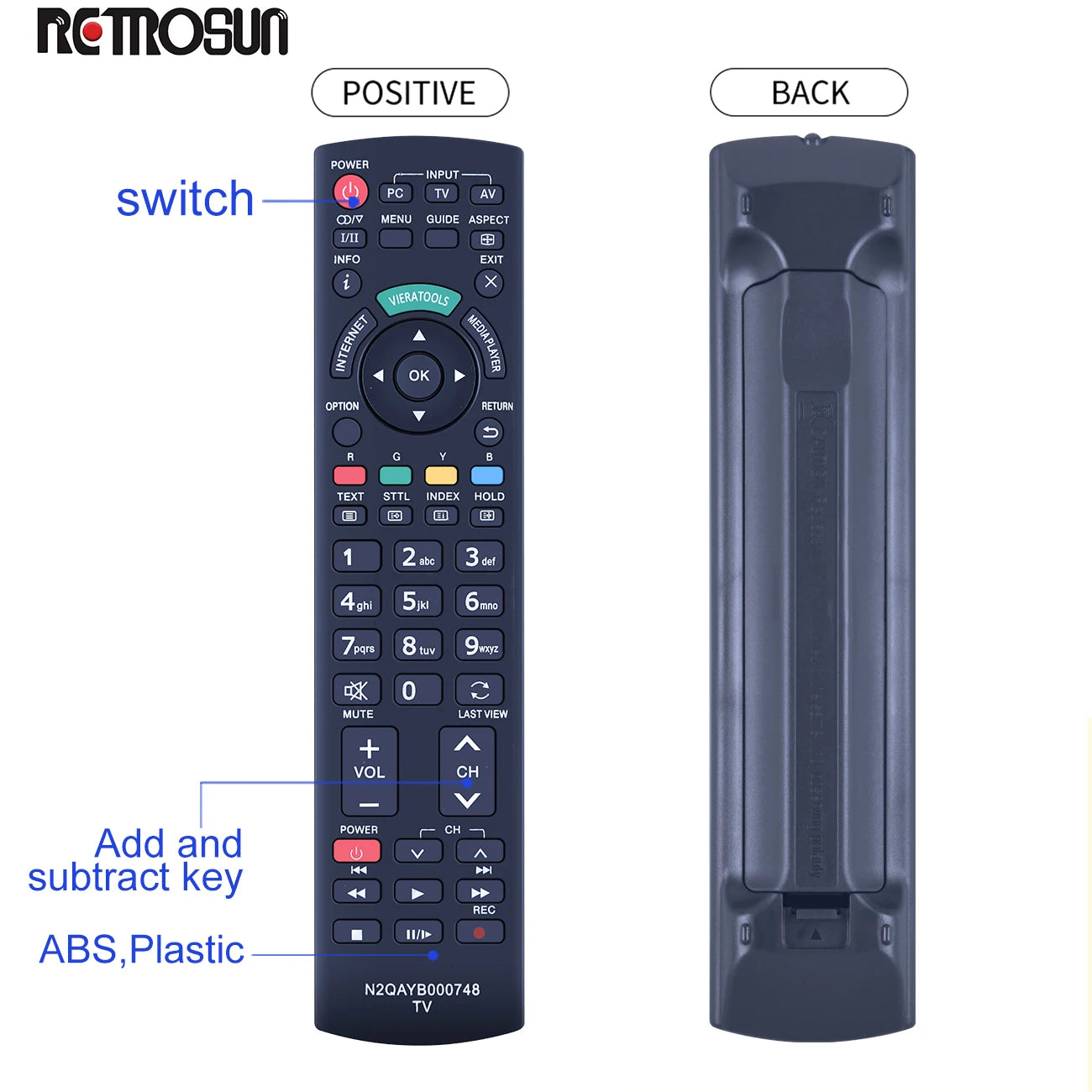 N2QAYB000748 Remote for Panasonic HDTV TV TH-50PZ850A TH-58PZ850A TH-65PZ850A Compatible Models