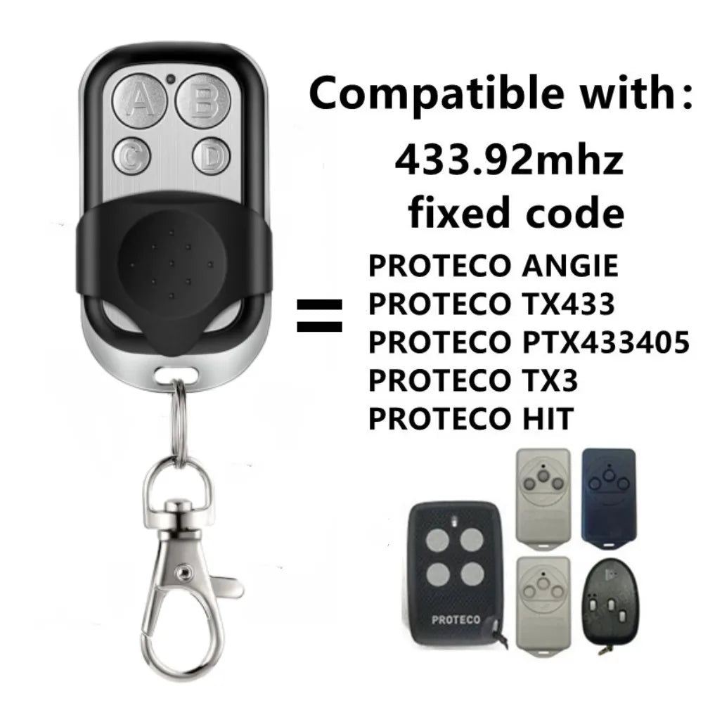 PROTECO ANGIE 433.92MHz Garage Remote Control – Fixed Code 4-Button Transmitter for Gate & Barrier
