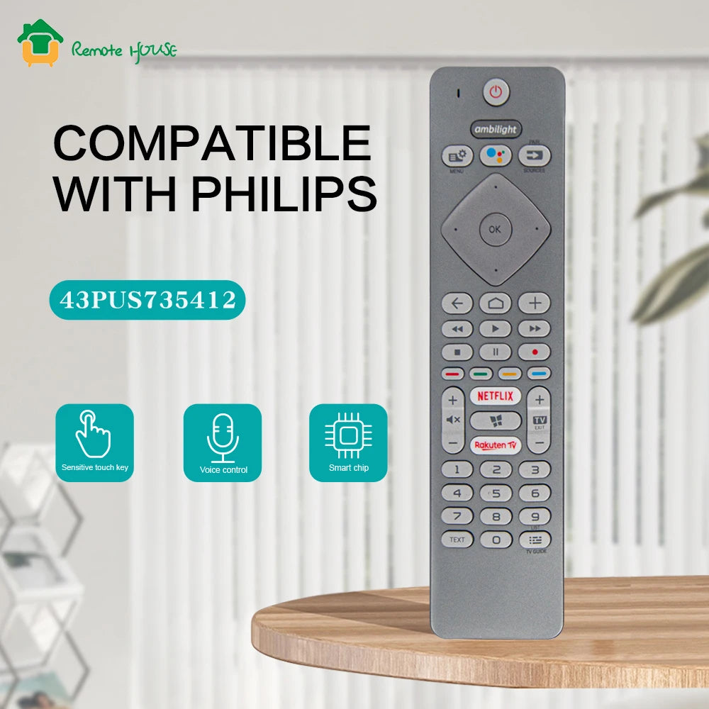 Voice Remote Control Replacement for Ambilight Android TVs Compatible with 7300 Series Television Models