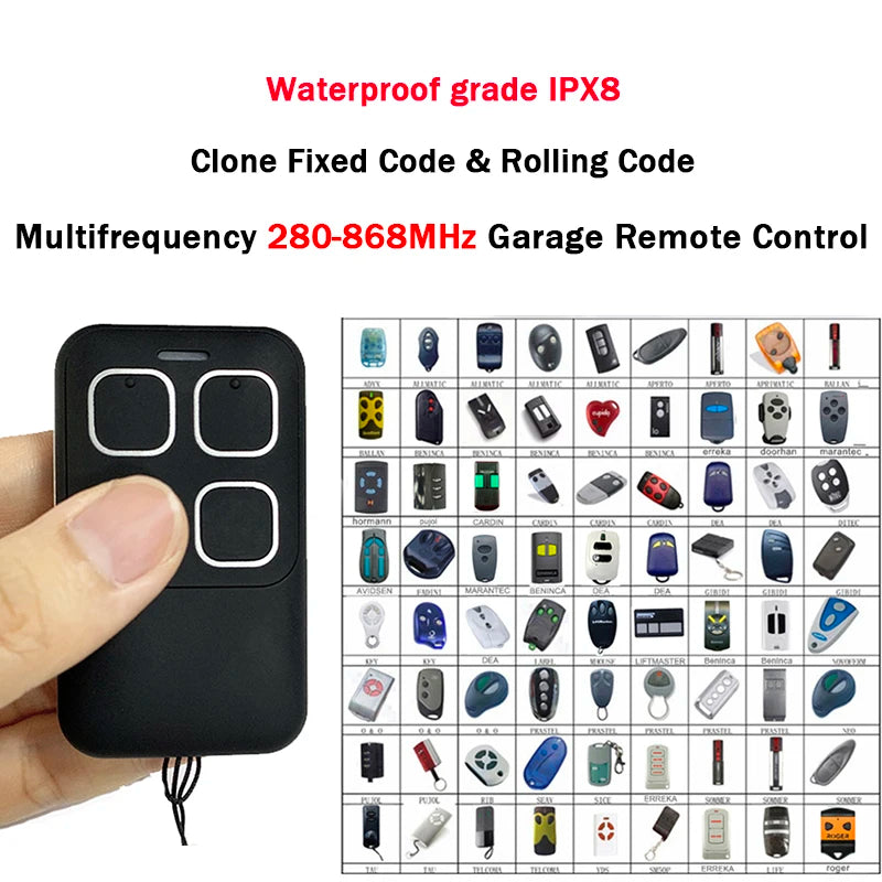 Multifrequency Garage Door Remote Control Duplicator 280–868MHz – 4-in-1 Waterproof Transmitter