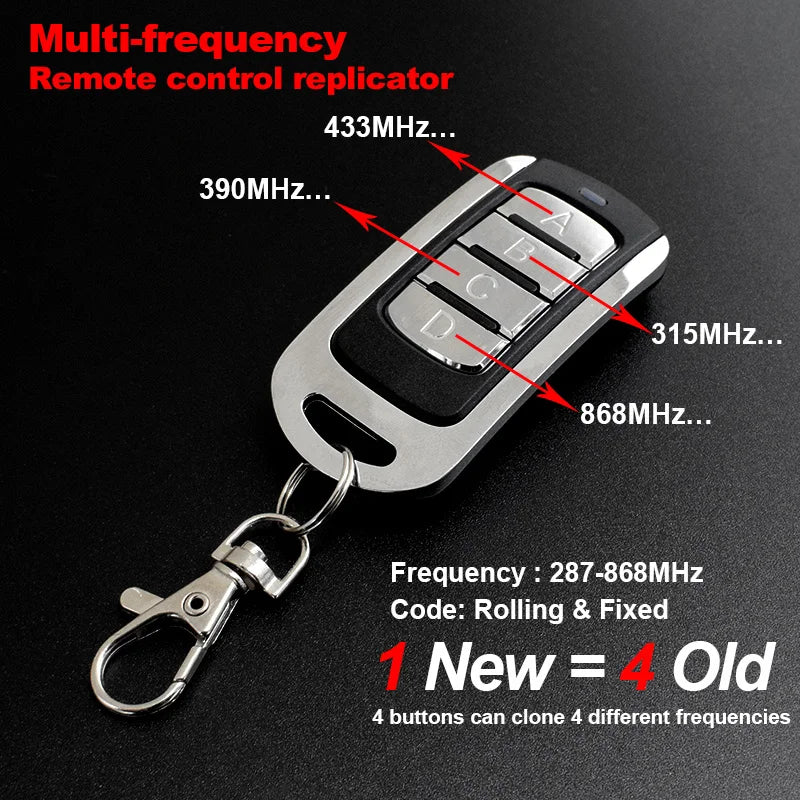 Multi-Frequency Remote Control 280–868MHz Fixed & Rolling Code Garage Door & Gate Transmitter
