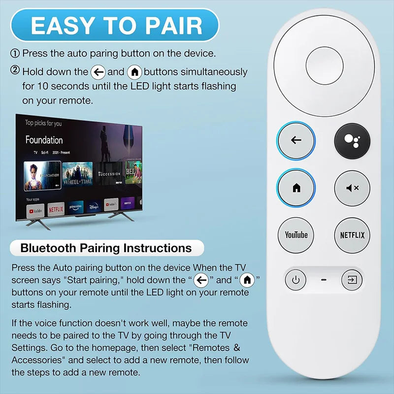 G9N9N Replacement Voice Remote Control for Google Chromecast 4K Snow Streaming Media Player