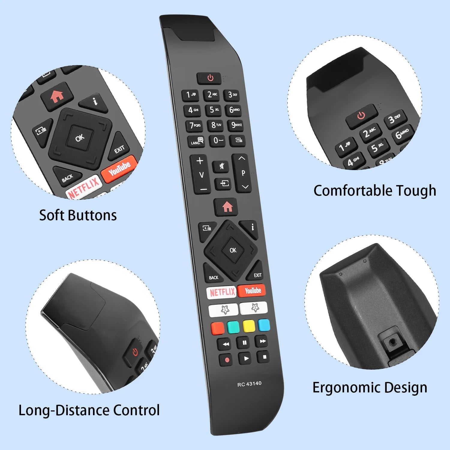 RC43140 Replacement Remote for 24HE2000 32HE4000 40HE4000 43HK6000 49HK6500 55HL8000 Hitachi TV