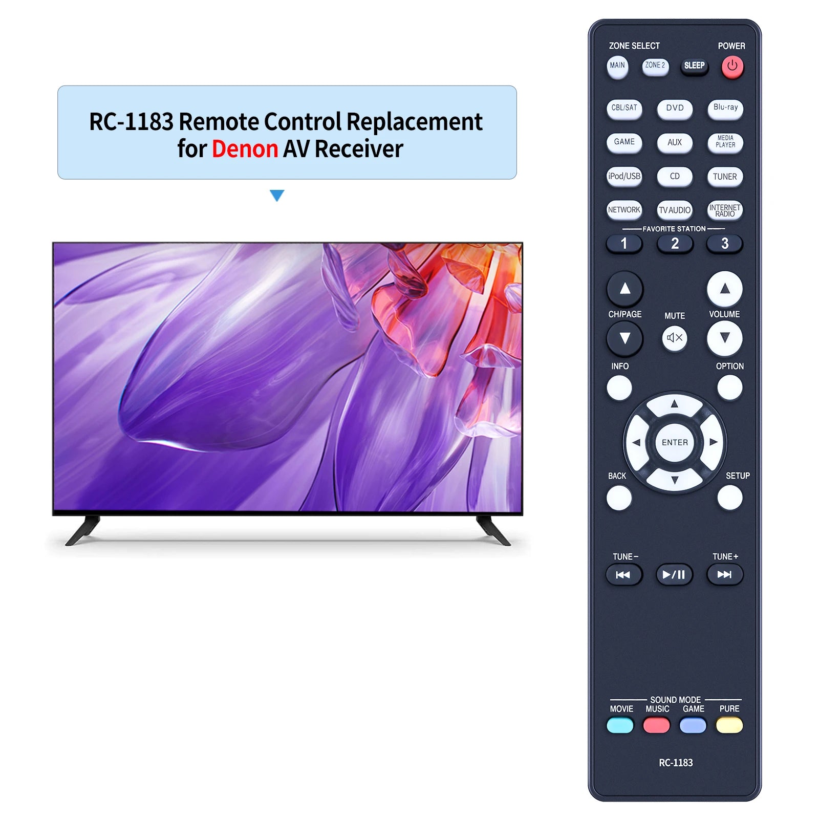 RC-1183 Replacement Remote Control for Denon AV Receiver AVR-X2000, AVRX2000