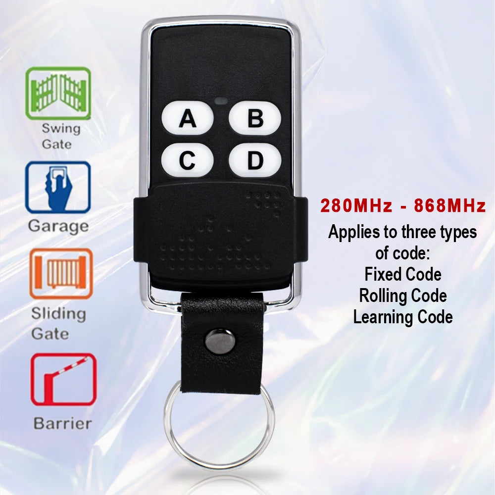 Multi-Frequency Universal Garage Door Remote – 280–868MHz Cloning Key Fob with Rolling Code Support