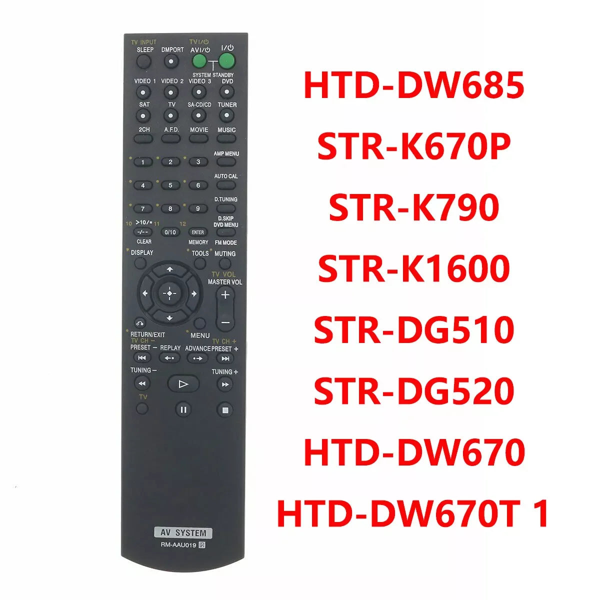 RM-AAU019 Replacement Remote Control for RM-AAU020 RM-AAU023 STR-DG520 STR-DG710 STR-DH500 AV Receiver