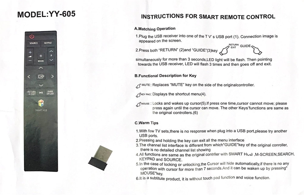 Remote Control YY-605 for Samsung Smart TV Fit For BN59-01220A BN59-01220D No Voice & Touch Pad Function