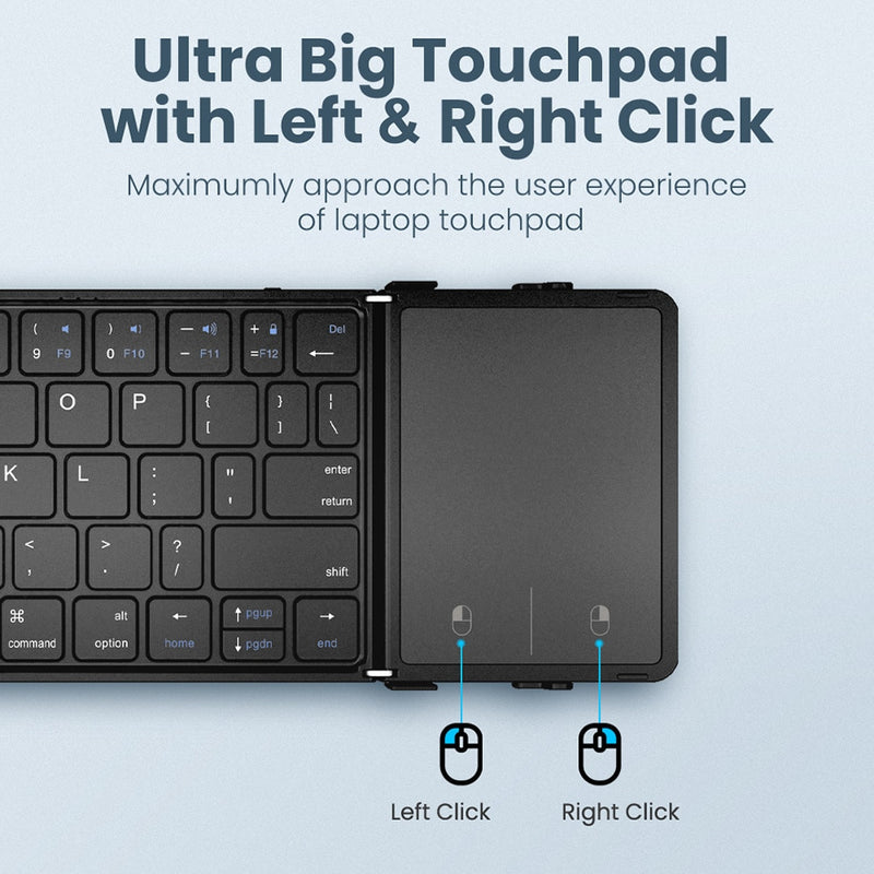 Foldable Keyboard Tri-Folding Wireless Keyboard with Touchpad Mouse Rechargeable Mini Keyboard
