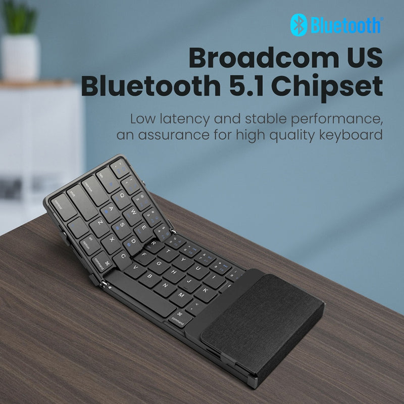 Foldable Keyboard Tri-Folding Wireless Keyboard with Touchpad Mouse Rechargeable Mini Keyboard