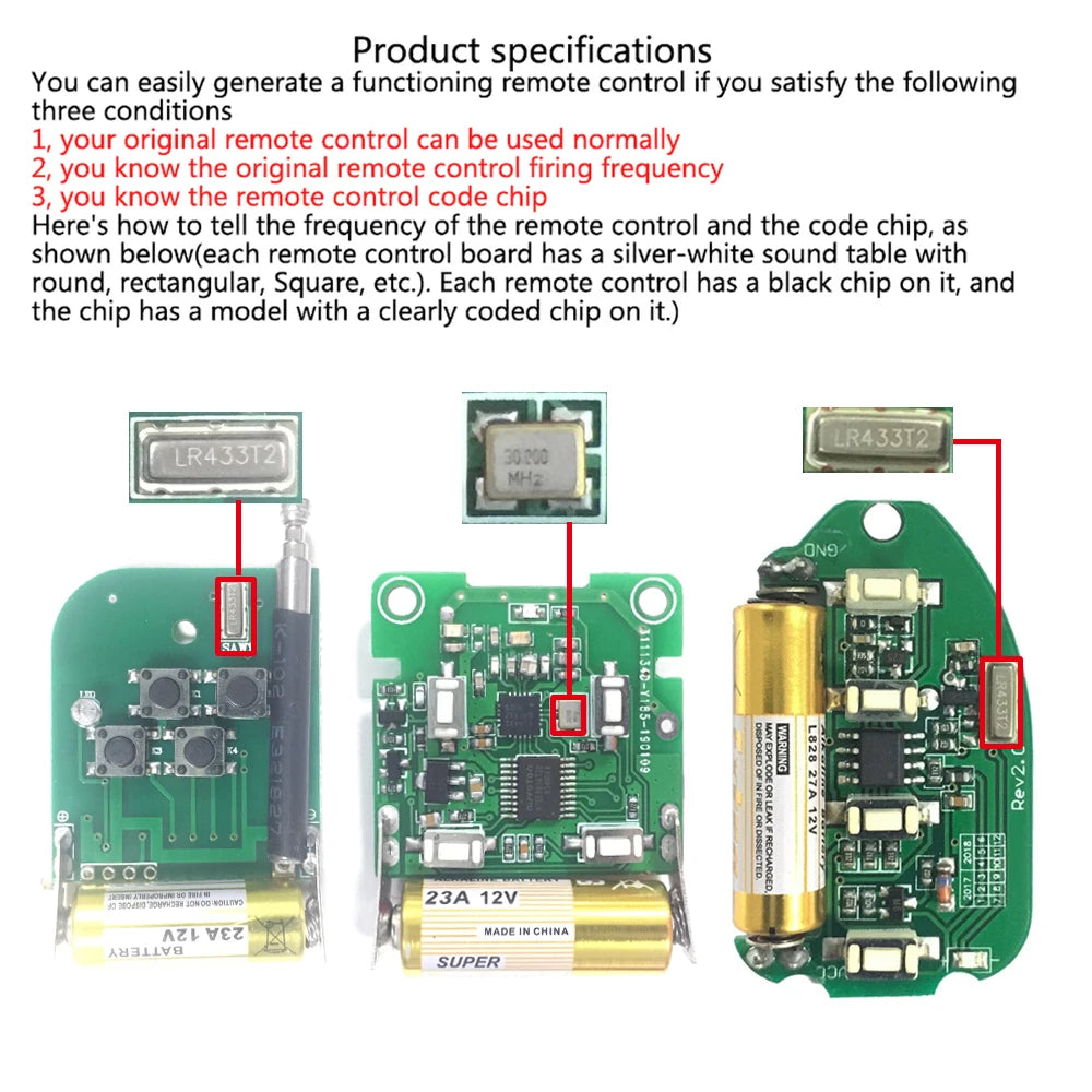 433MHz Wireless Remote Control Cloning Duplicator – Keychain RF Transmitter for Garage and Gate