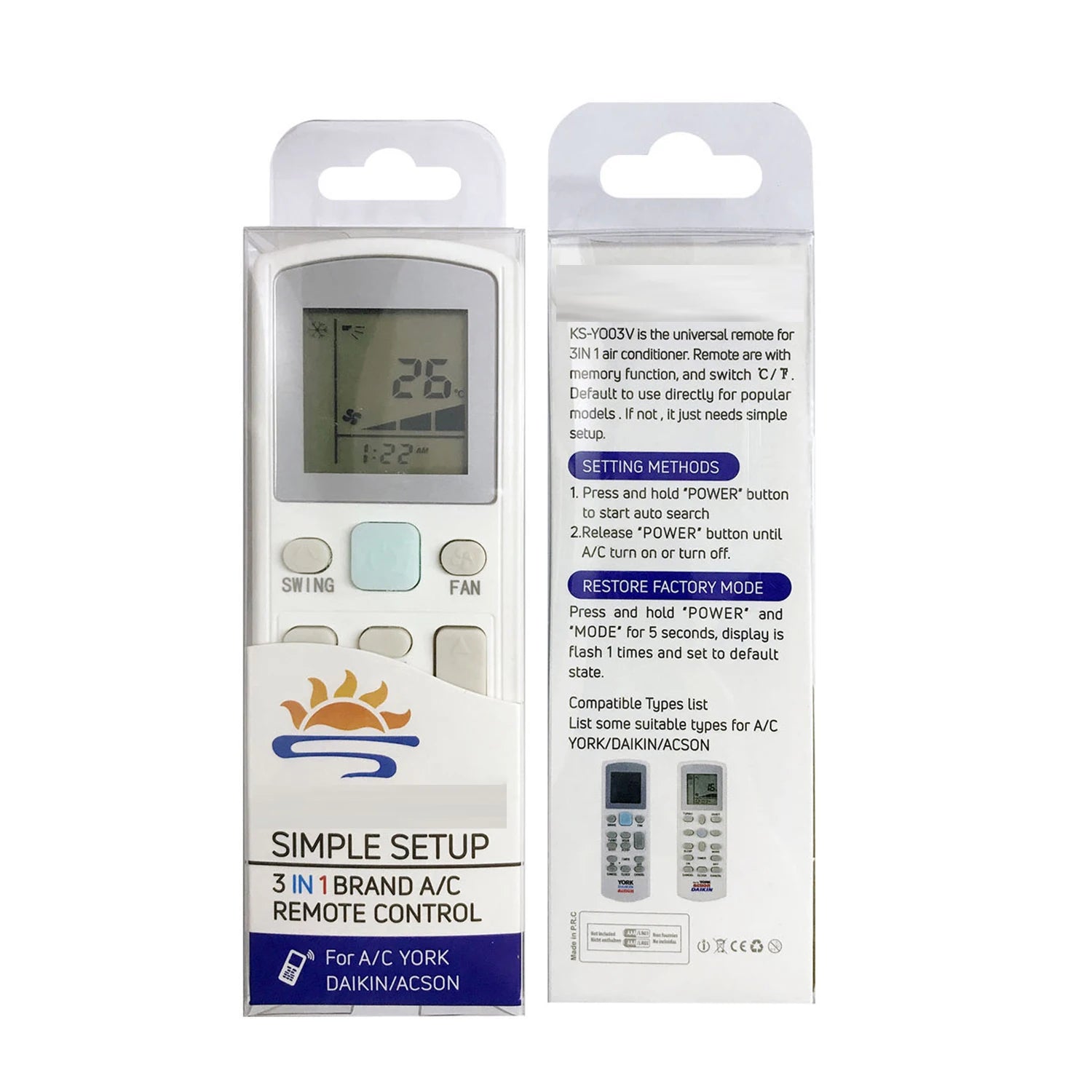 Daikin York Acson Universal Air Conditioner Remote Control ECGS01-I ECGS02 EDGS02 GS02 APGS02