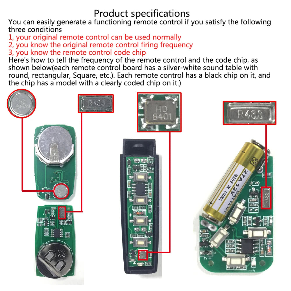 433MHz RF Remote Control Duplicator – 4-Key Wireless Copy for Garage & Gate Safety Systems