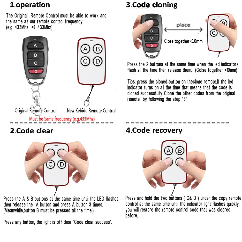 433MHz Wireless Remote Control Duplicator – 10/5PCS Key Fob Cloners for Garage Doors & Gates