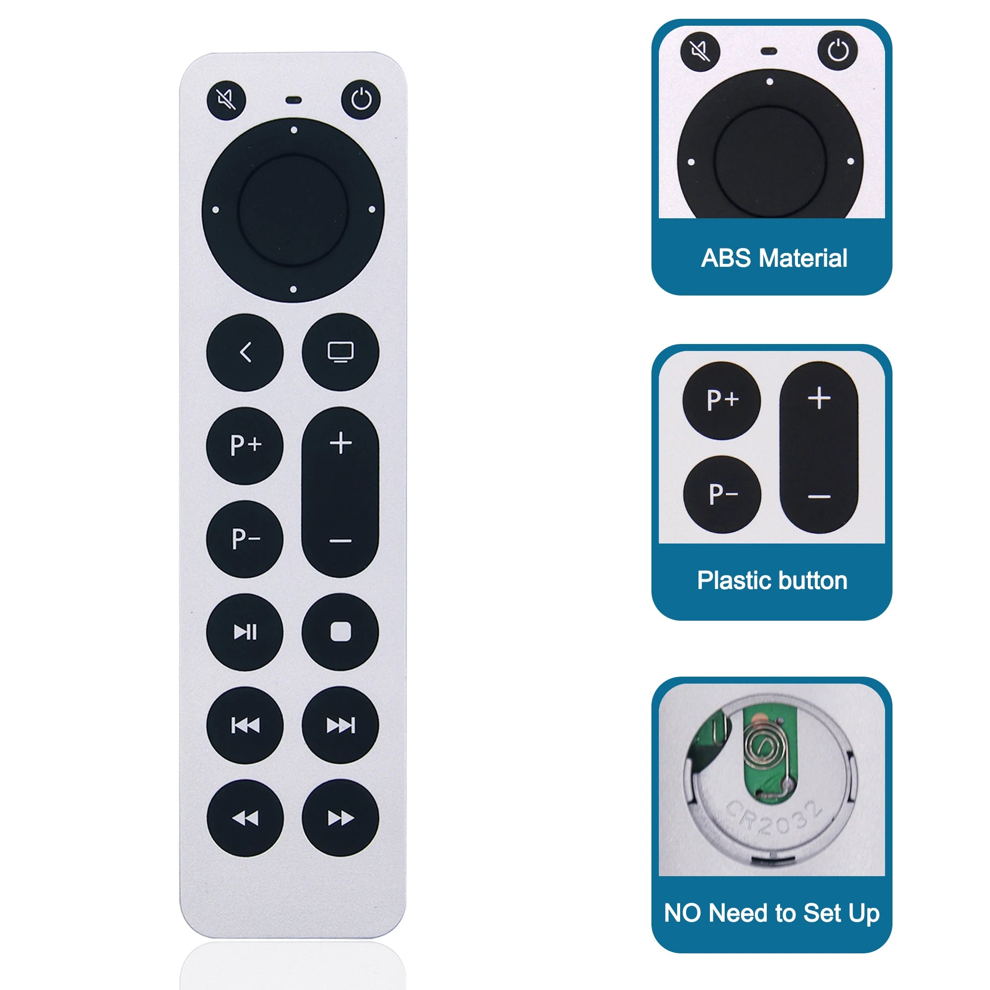 Replacement Remote Control for Apple TV 4K HD Media Players with Power and TV Control Function