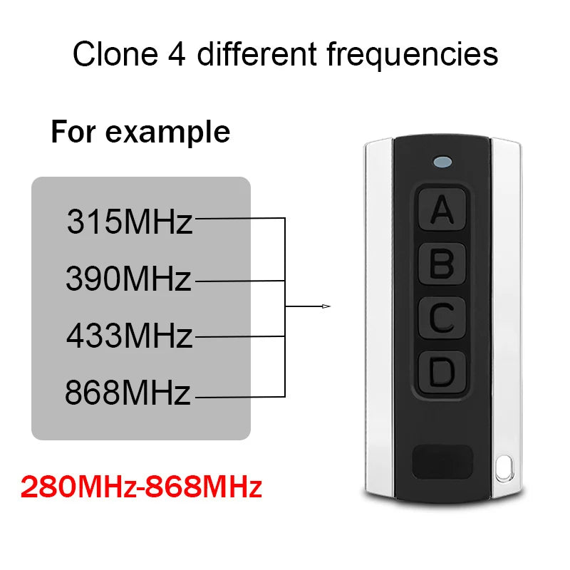 Multifrequency Garage Door Remote Control Duplicator 280–868MHz – 4-in-1 Waterproof Transmitter