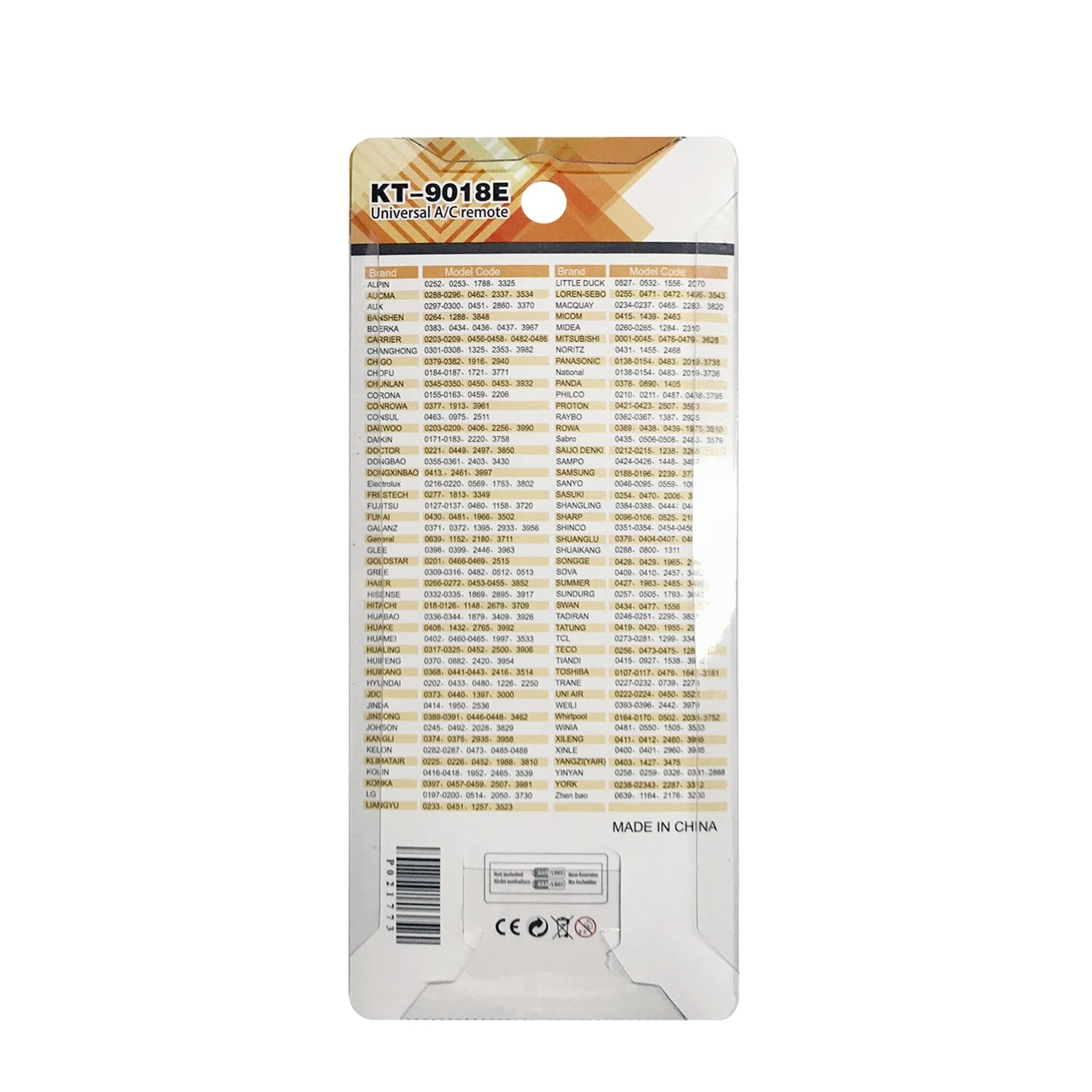 KT-9018E Universal 4000-in-1 Air Conditioner Replacement Remote Control