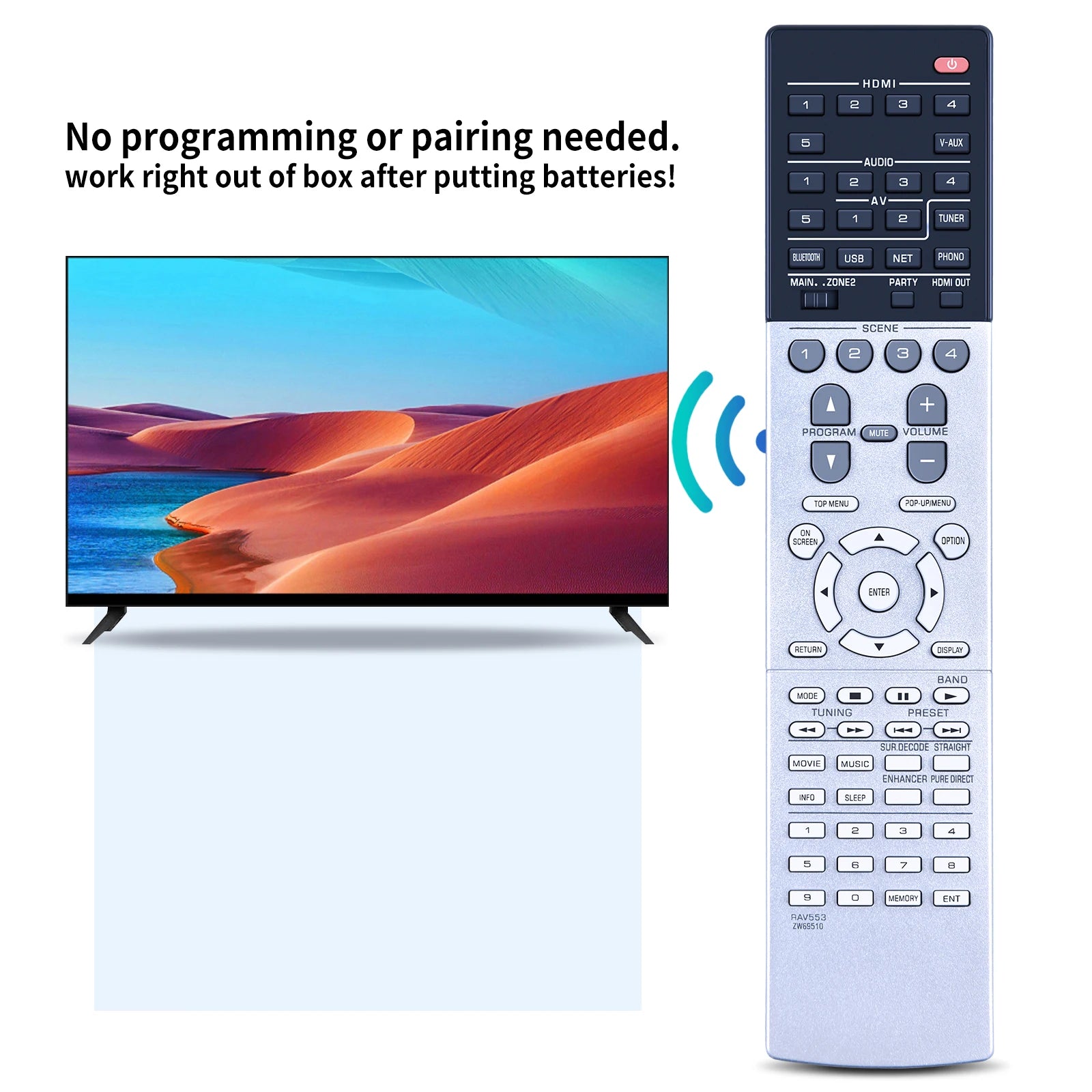 Remote Control for Yamaha AVENTAGE RAV553, ZW695100, RX-V683, RX-AS710D, RX-A1050 AV Receiver