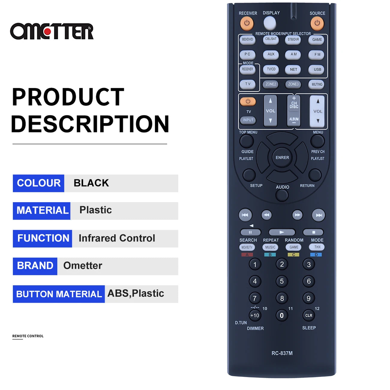 RC-837M RC-866M RC-801M Remote Control Replacement for ONKYO AV Receivers