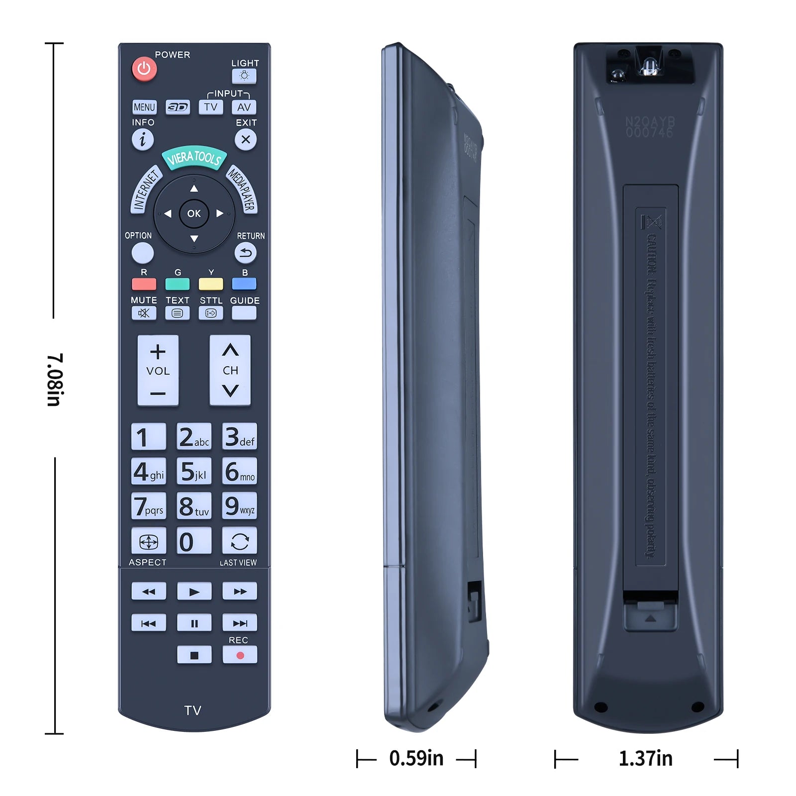 Panasonic N2QAYB000936 Replacement Remote Control for Smart LED Television Models