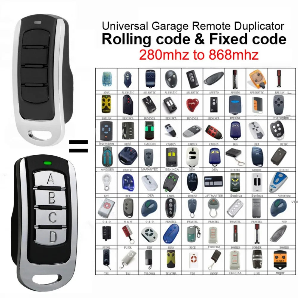 Multi-Frequency Remote Control 280–868MHz Fixed & Rolling Code Garage Door & Gate Transmitter