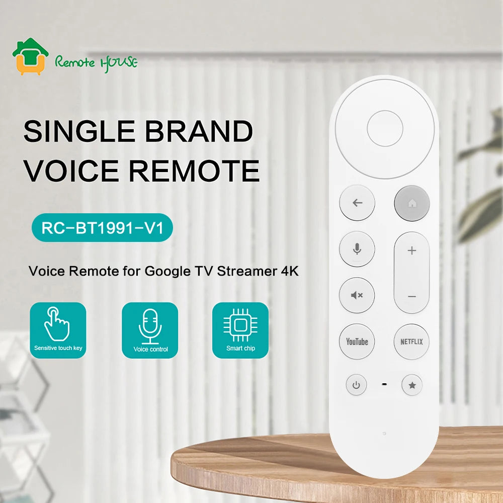 Voice Remote Control for Google TV Streamer 4K and Chromecast with Customisable App Button White