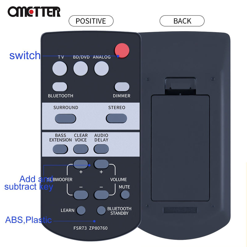 FSR73 ZP80760 Remote Fit for Yamaha Bluetooth Sound Bar Home Theater System ATS-1050 SRT-700 YAS-105