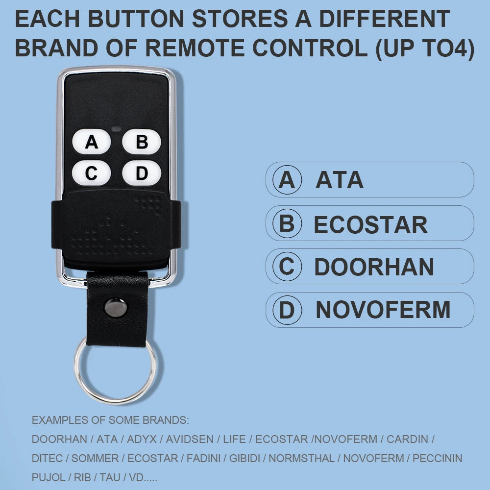 Multi-Frequency Universal Garage Door Remote – 280–868MHz Cloning Key Fob with Rolling Code Support