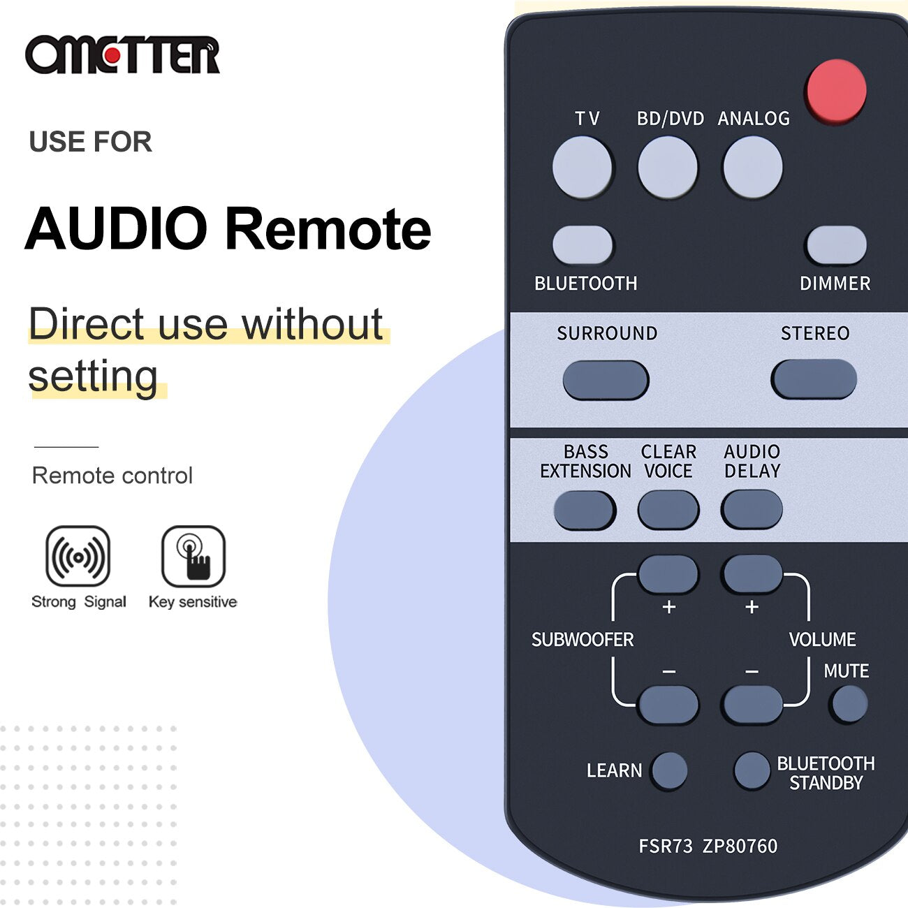 FSR73 ZP80760 Remote Fit for Yamaha Bluetooth Sound Bar Home Theater System ATS-1050 SRT-700 YAS-105