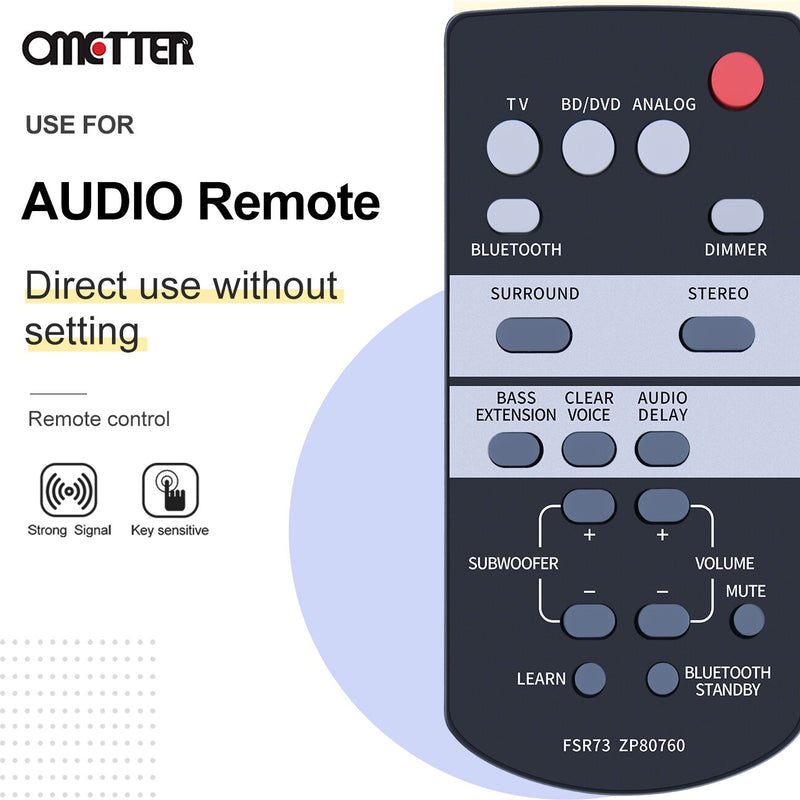 FSR73 ZP80760 Remote Fit for Yamaha Bluetooth Sound Bar Home Theater System ATS-1050 SRT-700 YAS-105