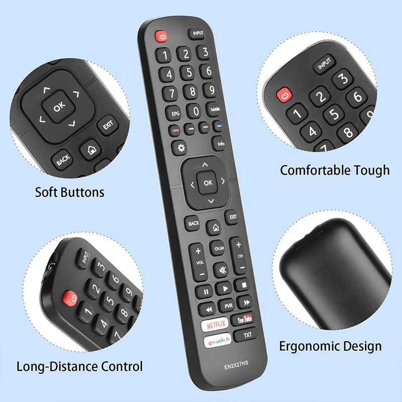 EN2X27HS Replacement Remote Control for 32M2600 49M2600 65M7000 H43A6100 H50A6120 Hisense Smart TV