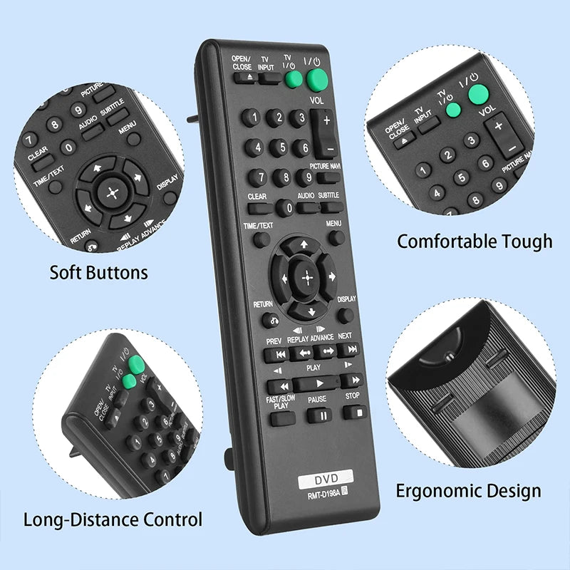 RMT-D198A Replacement Remote for RMT-D198P RMT-D197P DVP-SR170 DVP-SR370 Sony DVD Player